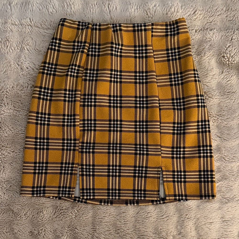 Derek Heart Mustard and Black Checkered Midi Skirt